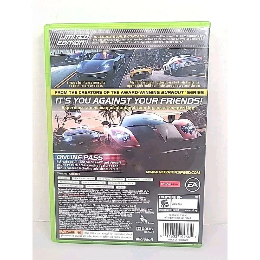 Need for Speed Hot Pursuit Xbox 360 Complete CIB Tested 2010
